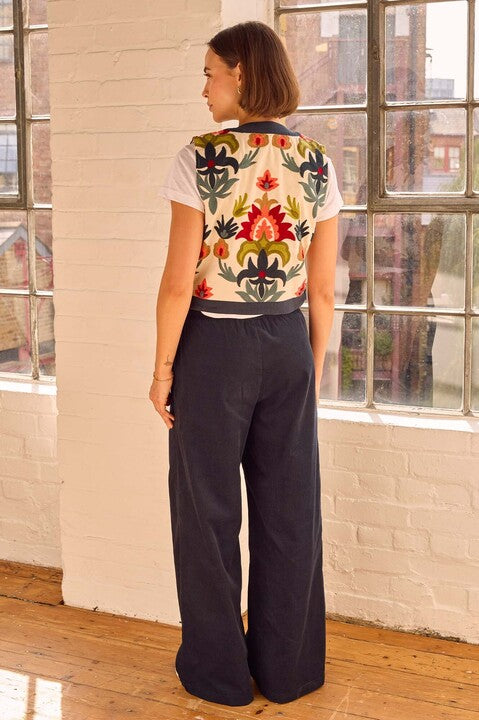 Pia Embroidered Gilet | Ecru/Multi