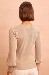 Metallic Knit Crew Neck Jumper | Gold