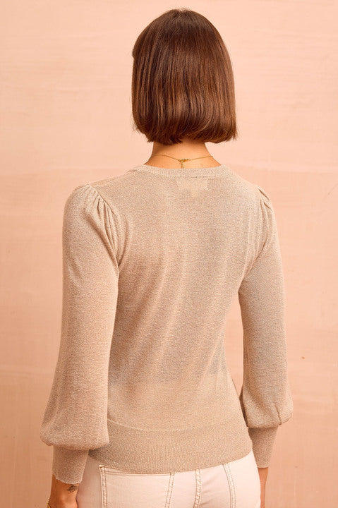 Metallic Knit Crew Neck Jumper | Gold