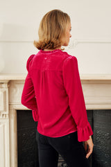 Astrid Velvet V-Neck Top | Bright Pink