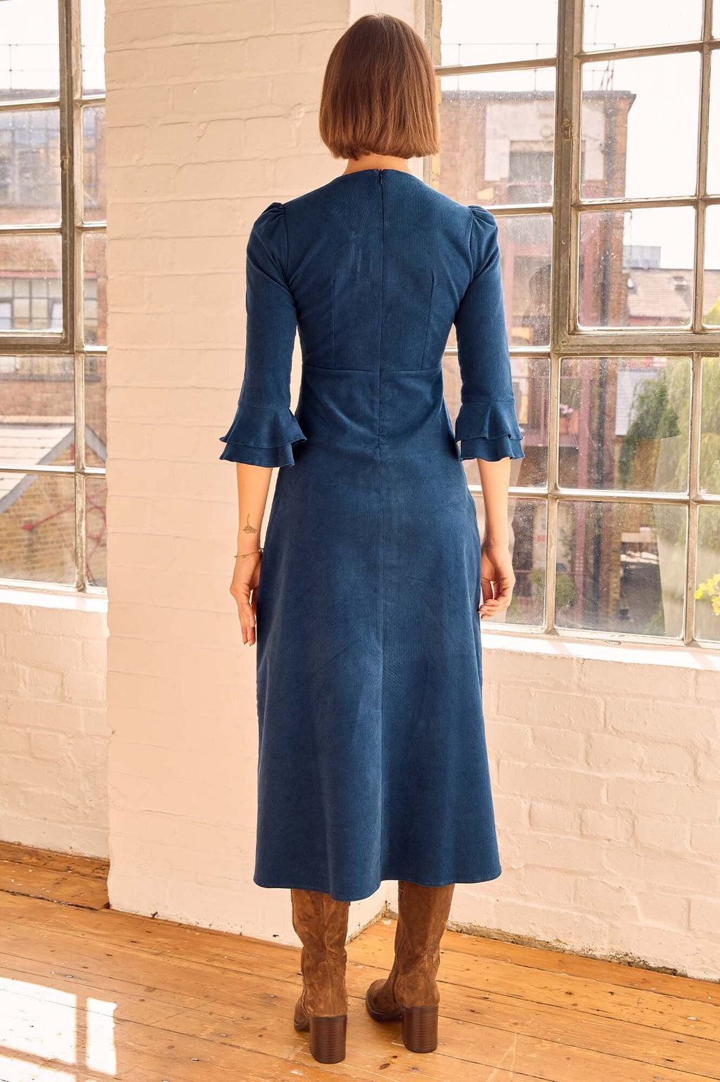 Aspiga Women's Ladies Sustainable Jocelyn V-Neck 3/4 Sleeve Corduroy Organic Cotton Dress - Blue - Casual dresses Aspiga Women's Ladies Sustainable Jocelyn V-Neck 3/4 Sleeve Corduroy Organic Cotton Dress - Blue - Casual dresses