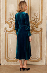Sally Anne Velvet Long Sleeve Dress | Teal