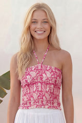 Shirred Bandeau Top | Pink/White