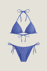 Triangle Recycled String Top and String Bikini Tie Side Bottoms | Lixus Flower Cobalt
