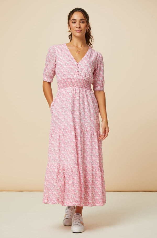Billie Short Sleeve Dress | Clover White/Pink