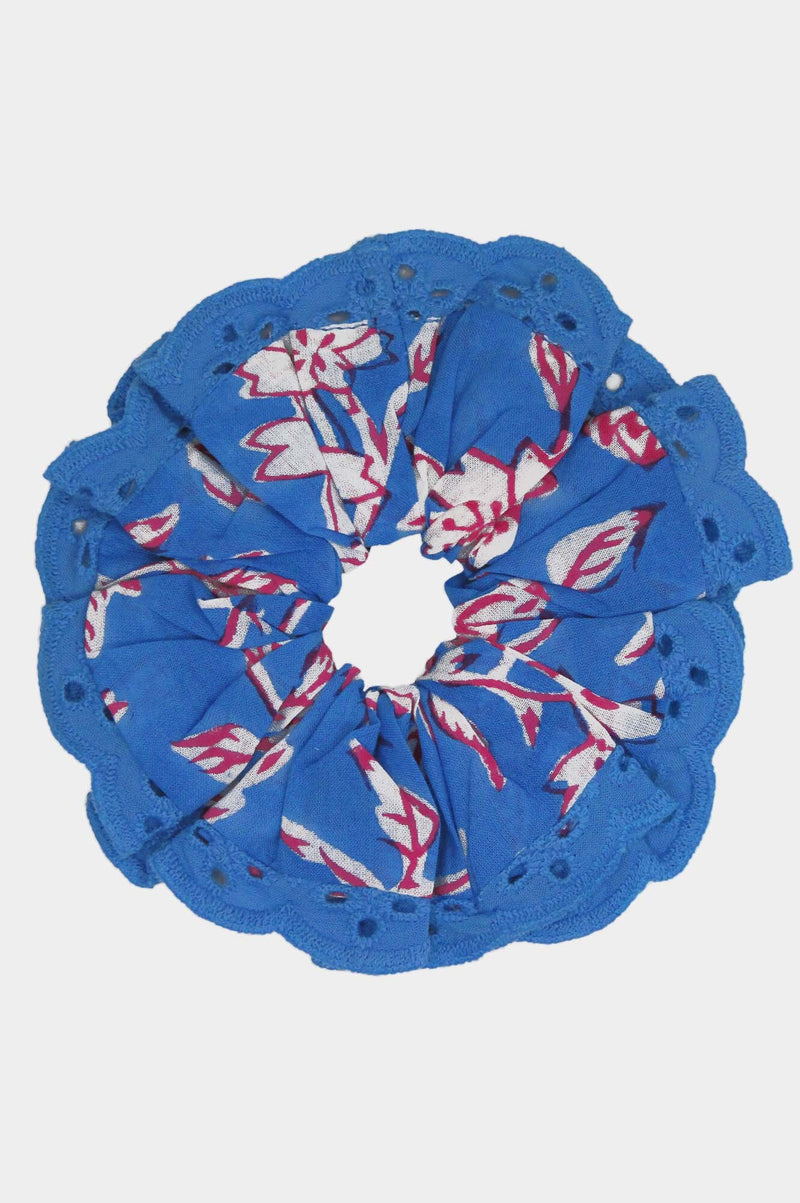 Lace Trim Scrunchie | Japanese Flower Marina Blue