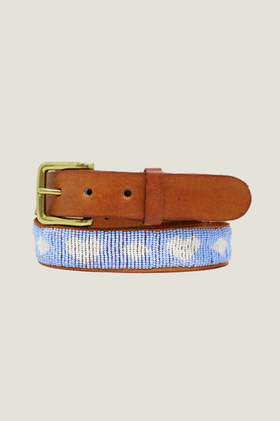 ASPIGA Kilifi Blue Green Pattered Beaded Leather Belt Aspiga Sustainable Kenyan Beaded Belt Leather and Glass  main image 4