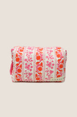 Medium Block Print Wash Bag | Linear Botanical Orange/Pink