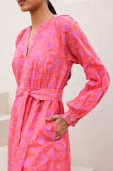 Cara Organic Cotton Block Print Short Dress | Mara Red/Pink