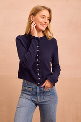Merino Wool Frill Cardigan | Navy