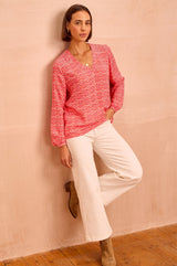 Clea Blouse | Flower Tile Orange/Pink
