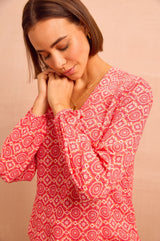 Clea Blouse | Flower Tile Orange/Pink