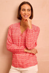 Clea Blouse | Flower Tile Orange/Pink