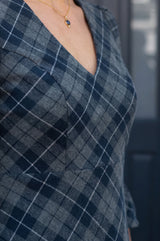 Elizabeth Check V Neck Dress | Blue/Grey