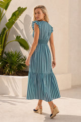 Lizzie Organic Cotton Stripe Dress | Teal/Blue