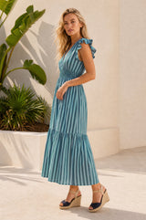 Lizzie Organic Cotton Stripe Dress | Teal/Blue