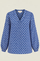 Clea Viscose Crinkle Blouse | Lixus Cobalt/White