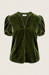 Tulip Sleeve Velvet Blouse | Dark Olive