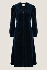 Stretch Corduroy Zip Front Dress | Deep Navy