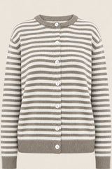 Merino Wool Button Through Stripe Cardigan | Taupe/Cream
