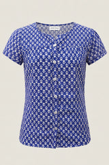 Lisbon Viscose Crinkle Blouse | Lixus Cobalt/White