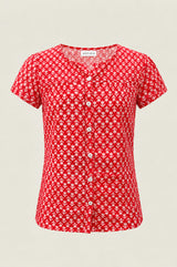 Lisbon Viscose Crinkle Blouse | Lixus Red/White