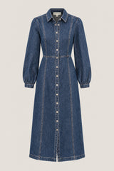 A-Line Denim Midi Dress | Indigo
