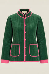 Velvet Quilted Jacket | Green/Pink