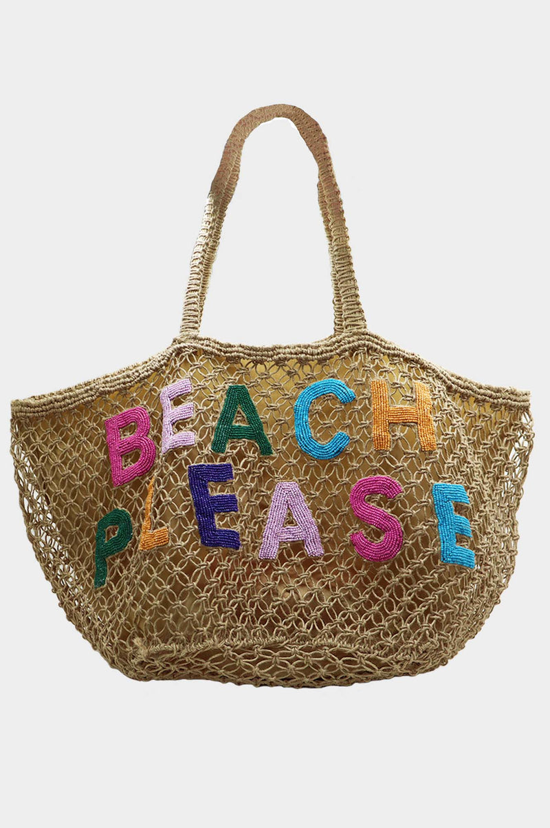 Beach Please Beaded Macrame Jute Tote | Multi