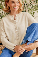 Merino Wool Frill Cardigan | Taupe