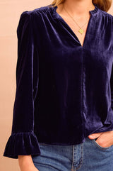Astrid Velvet V-Neck Top | Navy
