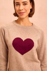 Cashmere Blend Hearts Crew Neck Jumper | Oat/Fig