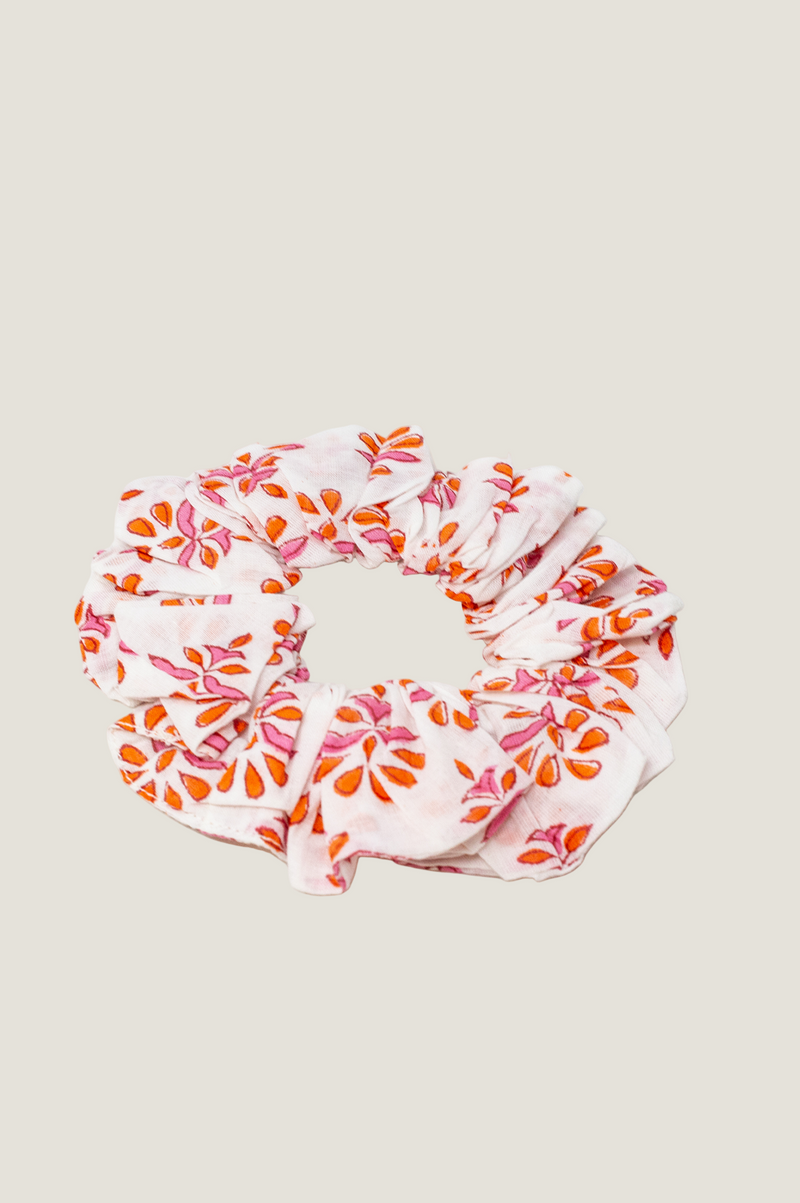 Block Print Scrunchie | Hot Coral