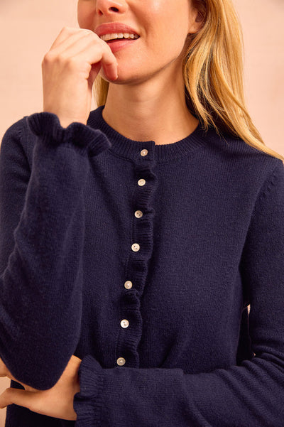 Aspiga Womens Sustainable Frill Detail Cardigan | Navy