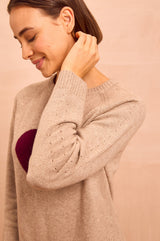 Cashmere Blend Hearts Crew Neck Jumper | Oat/Fig