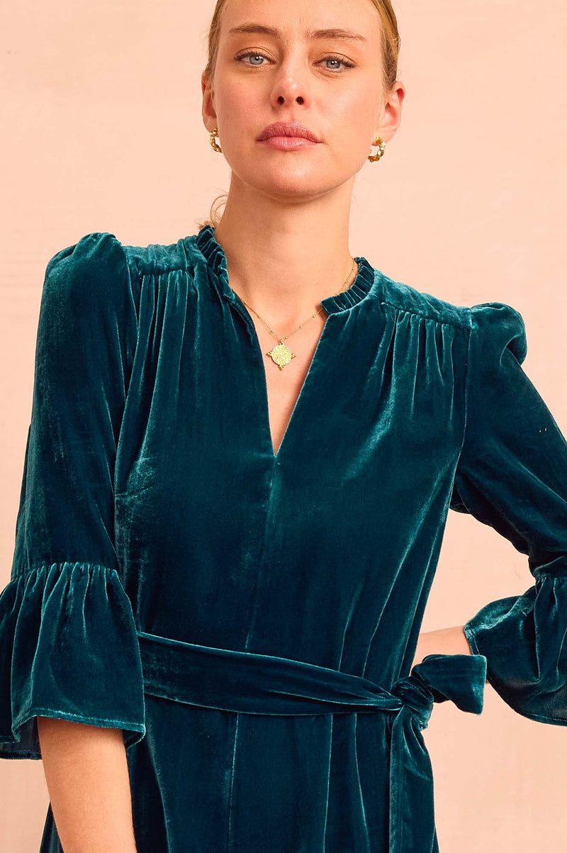 Astrid Velvet Dress | Teal