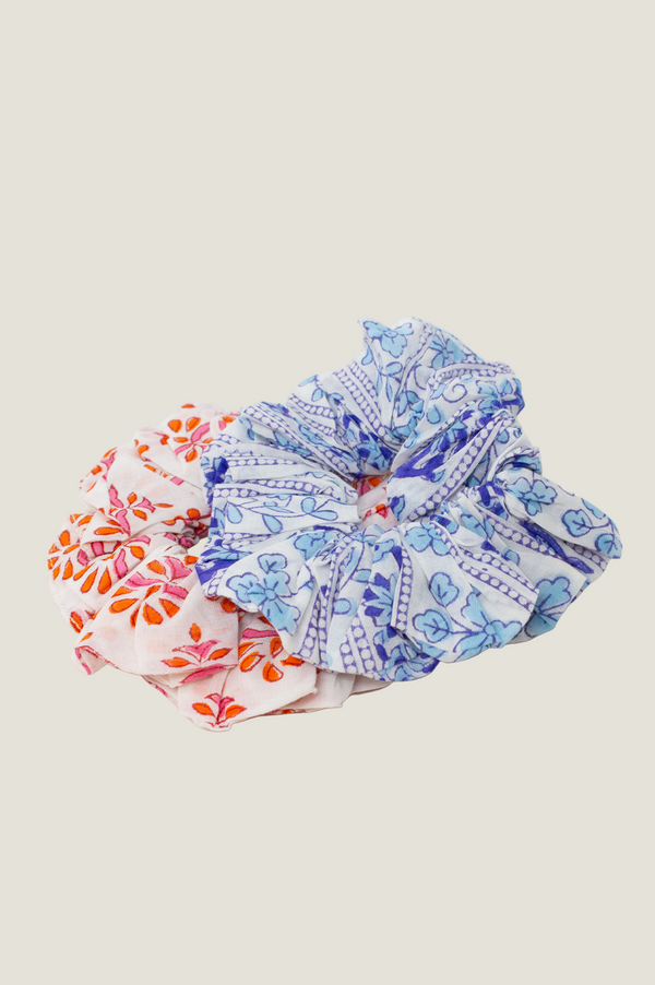 Block Print Scrunchie | Hot Coral