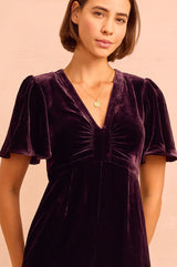 Anais Velvet V-Neck Jumpsuit | Aubergine