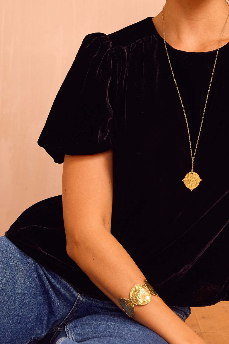 Dulcie Velvet Puff Sleeve Top | Black