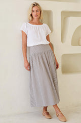 Stripe Dropped Waist Skirt | Chocolate/White