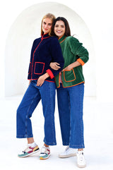 Velvet Quilted Jacket | Navy/Red