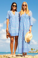 Santorini Cotton Kaftan | White/Blue