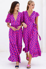 Demi EcoVero™ Wrap Dress | Blue/Pink