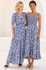 Billie Short Sleeve Organic Cotton Dress | Blue/White