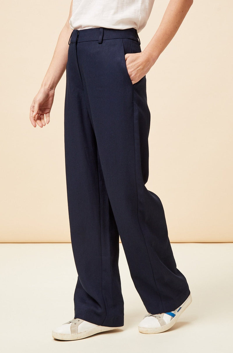 Linen Blend Trousers | Navy