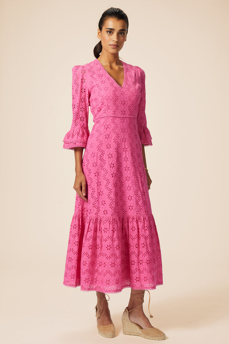 Victoria Broderie Dress | Hot Pink