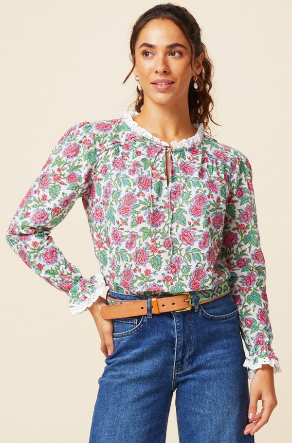 Rosie Blouse | Floral Green/Pink