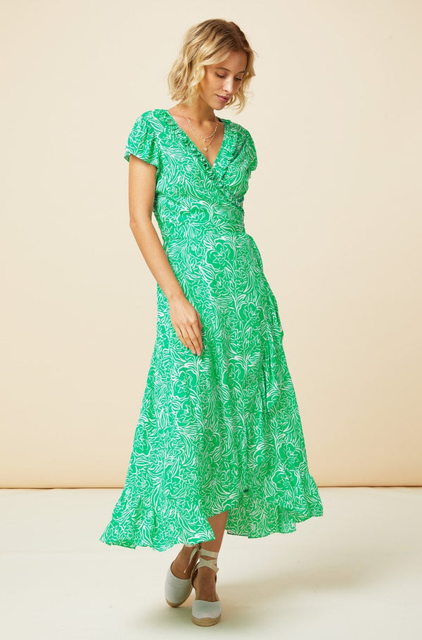 Demi EcoVero™ Wrap Dress | Painted Floral Green/White