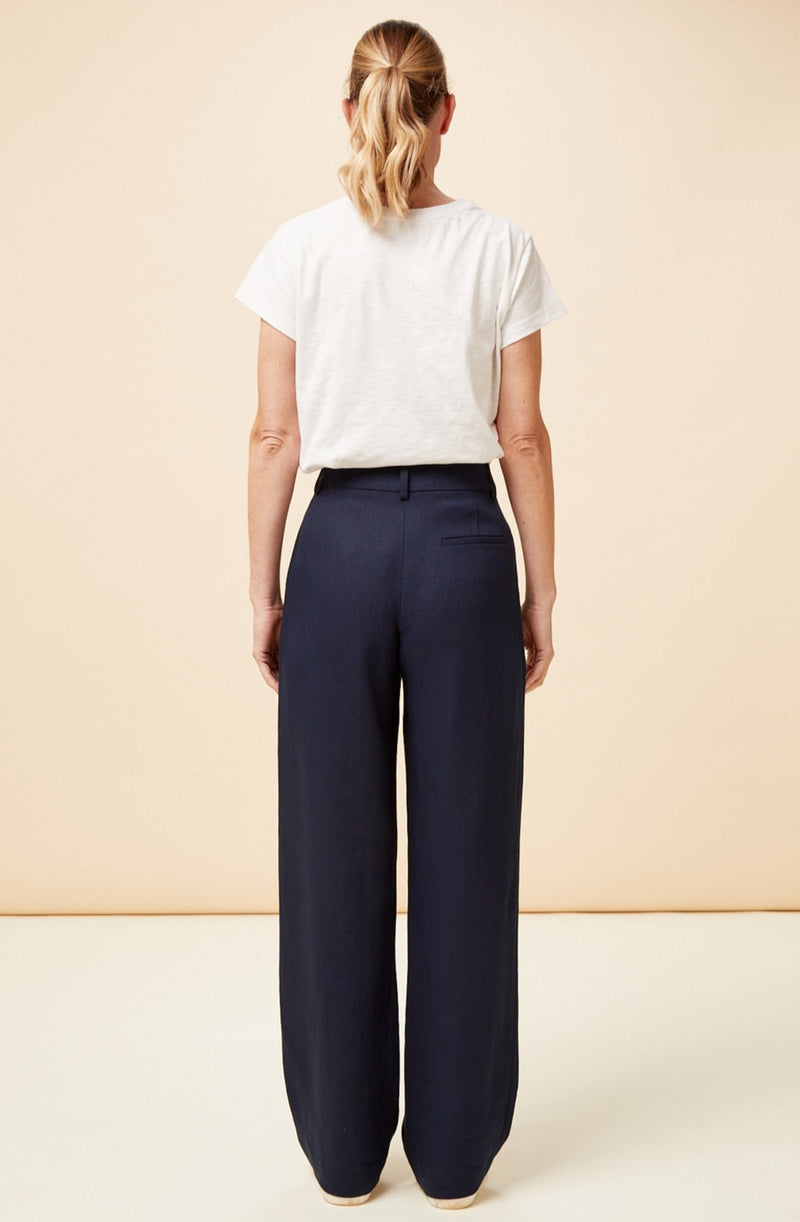 Linen Blend Trousers | Navy
