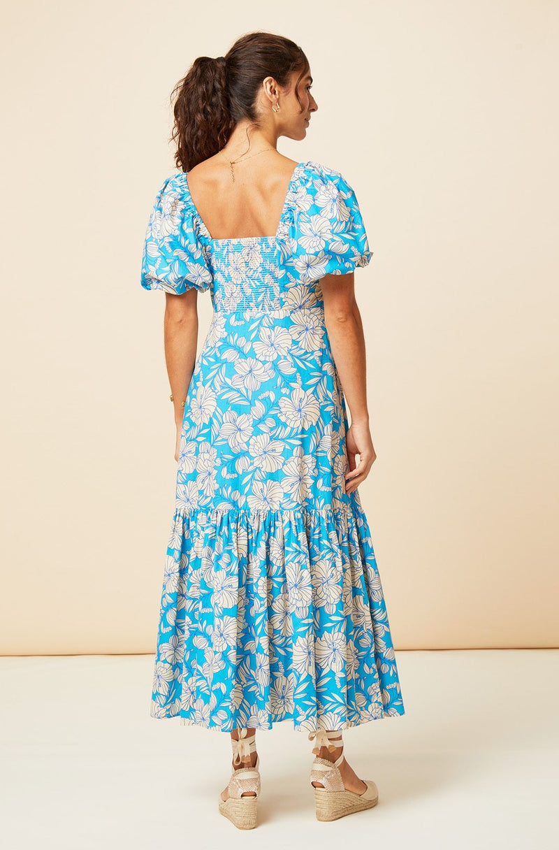 Zillah Dress | Lined Floral Turquoise/Cream